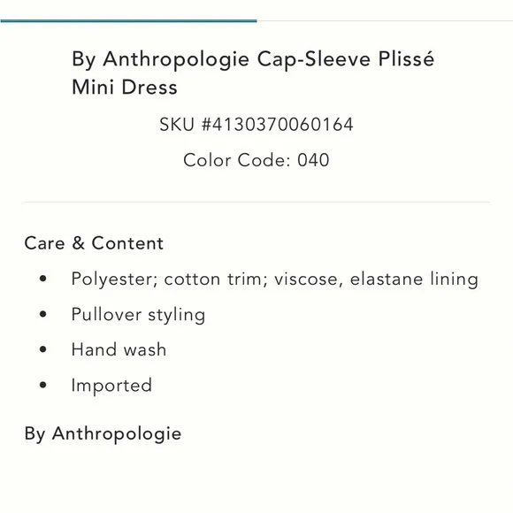 ✨ Anthropologie Cap-Sleeve Plissé Mini Dress Sz S